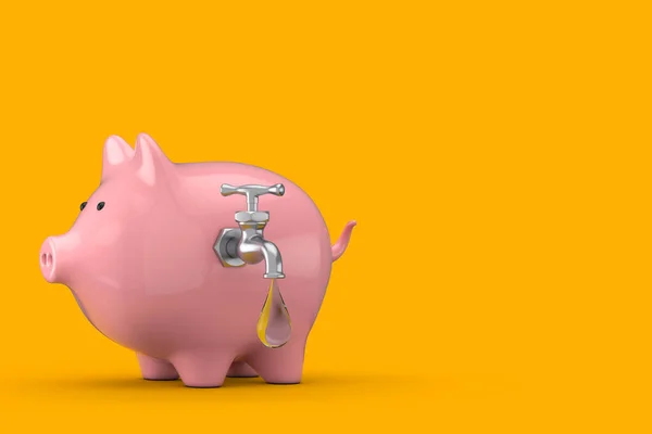 Water Saving Concept. Piggy Bank with Water Tap and Water Drop on a yellow background. 3d Rendering