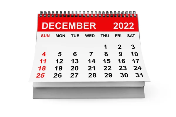 2022 Рік Календар Грудня Білому Тлі Рендерингу — стокове фото
