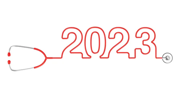 Red Stethoscope Tubing Σχηματίζοντας New 2023 Έτος Εγγραφείτε Ένα Λευκό — Φωτογραφία Αρχείου