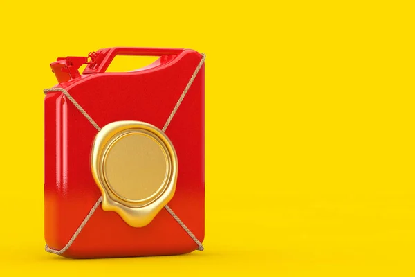 Красный Jerrycan Золотой Восковой Печатью Свободным Пространством Вашего Дизайна Желтом — стоковое фото