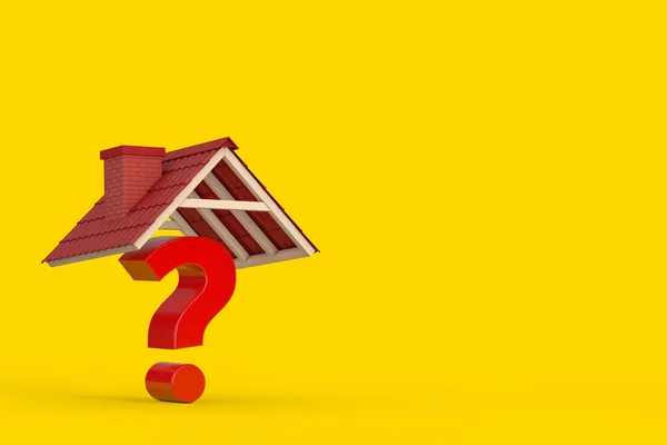 Red Pergunta Mark Red Telha Roof Fundo Amarelo Renderização — Fotografia de Stock