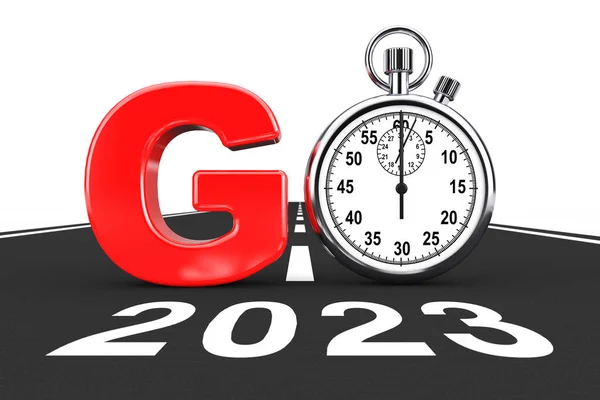 Nieuw 2023 Jaar Concept Stopwatch Sign 2023 Nieuwjaarsweg Een Witte — Stockfoto