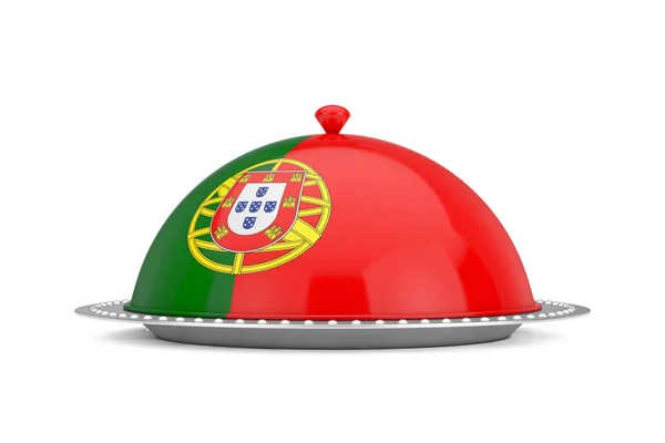 Portugalska Koncepcja Żywności Srebrna Płyta Food Cover Restauracja Cloche Flagą — Zdjęcie stockowe