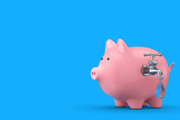 Water Saving Concept. Piggy Bank with Water Tap and Water Drop on a blue background. 3d Rendering