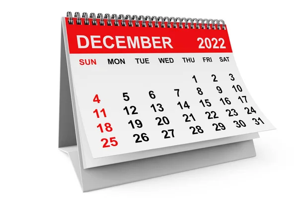 2022 Year December Calendar White Background Rendering — Stock Photo, Image