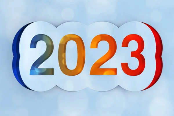 2023 Happy New Year Sign Cut Paper Голубой Фон Рендеринг — стоковое фото