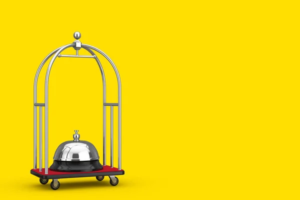 Silver Chrome Luxury Hotel Luggage Trolley Cart Сервисным Колоколом Желтом — стоковое фото