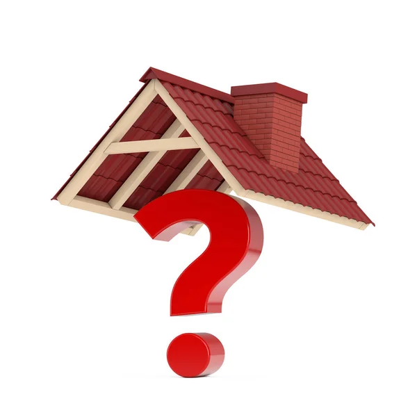 Red Question Mark Red Tile Roof Een Witte Achtergrond Rendering — Stockfoto