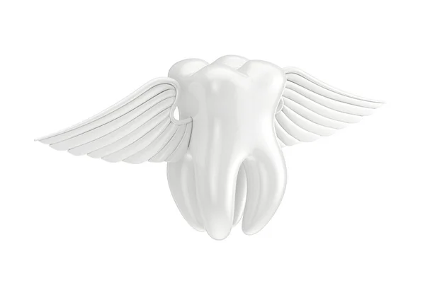 Zahn Mit Engelsflügeln Auf Weißem Hintergrund Darstellung — Stockfoto