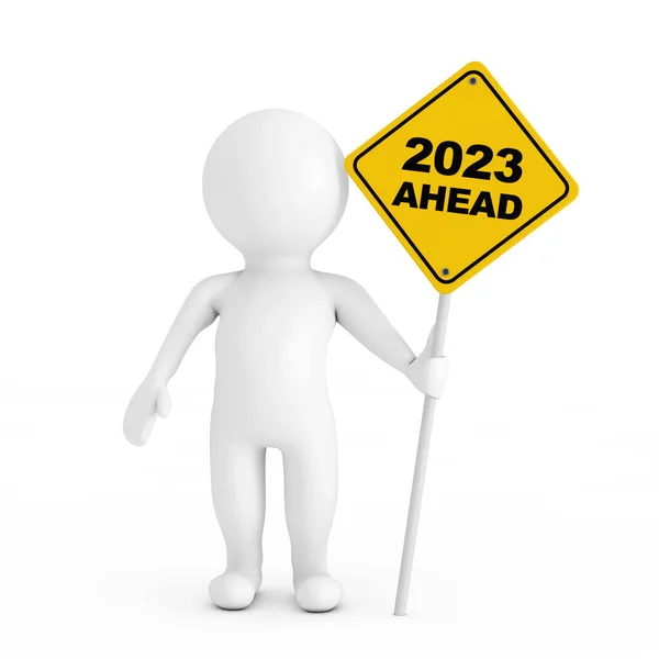 Человек 2023 Впереди Дорожного Знака Белом Фоне Рендеринг — стоковое фото