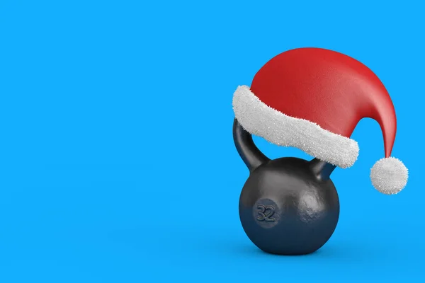 铁响铃 蓝色背景的红色圣诞老人帽 3D渲染 — 图库照片