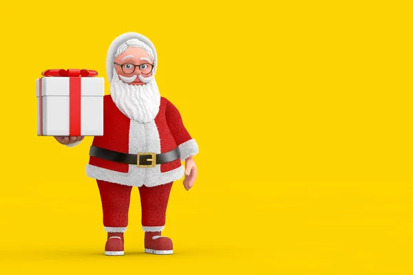 Γελοιογραφία Χαρούμενη Santa Claus Granpa Κουτί Δώρου Και Κόκκινη Κορδέλα — Φωτογραφία Αρχείου