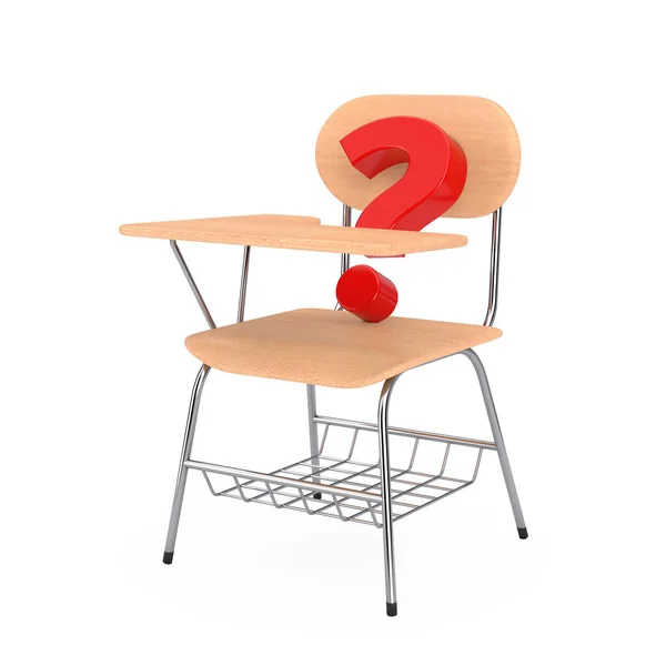 Red Question Mark Και Ξύλινη Σχολή Διαλέξεων College Desk Table — Φωτογραφία Αρχείου