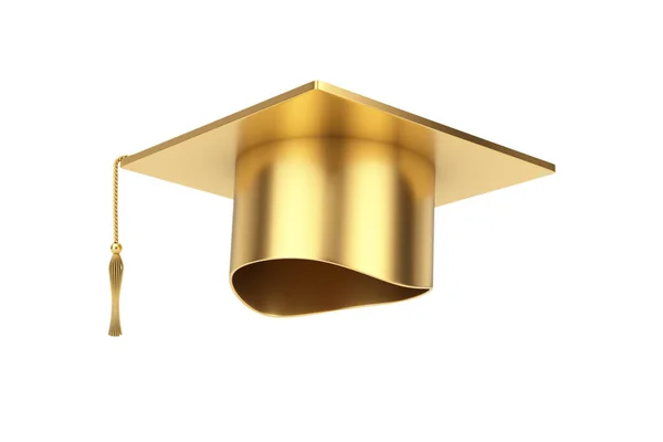 Golden Graduation Academic Cap Sobre Fundo Branco Renderização — Fotografia de Stock