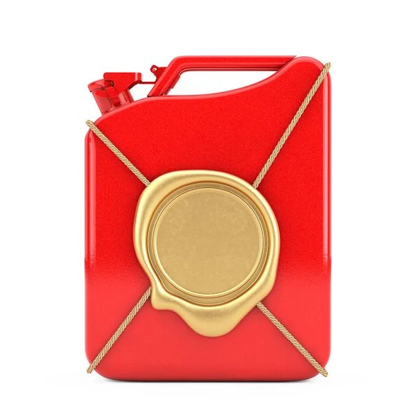 Red Metal Jerrycan Met Golden Wax Seal Met Free Space — Stockfoto