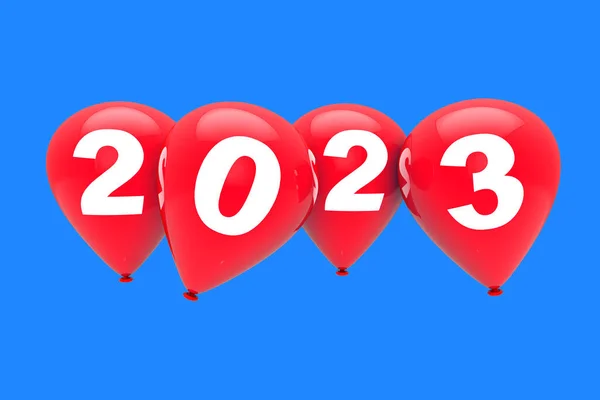 Nieuwjaarsconcept Rode Kerstballonnen Met 2023 Teken Een Blauwe Lucht Achtergrond — Stockfoto