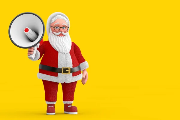 Γελοιογραφία Χαρούμενη Santa Claus Granpa Κόκκινο Ρετρό Megaphone Κίτρινο Φόντο — Φωτογραφία Αρχείου