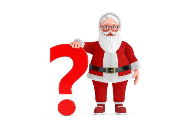 Cartoon Veselý Santa Claus Dědeček Červeným Otazníkem Přihlásit Bílém Pozadí — Stock fotografie
