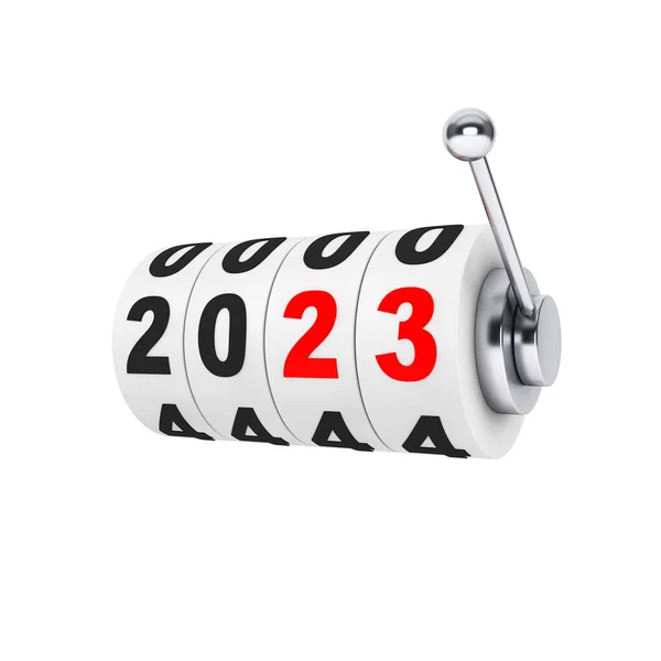 Casino Slot Machine Met 2023 Nieuwjaar Teken Een Witte Achtergrond — Stockfoto