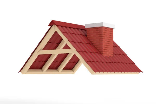 Red Tile Roof Dengan Latar Belakang Putih Perender — Stok Foto