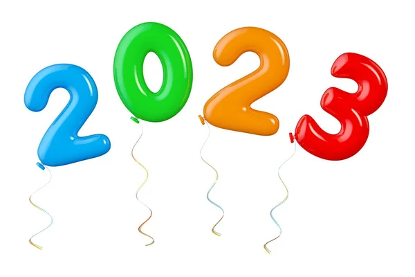 2023年的多色彩气球 白色背景的新年标志 3D渲染 — 图库照片
