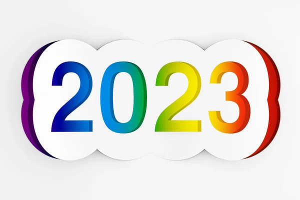 2023 Gelukkig Nieuwjaarsbord Gesneden Van Papier Een Witte Achtergrond Rendering — Stockfoto
