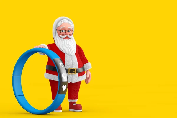 Γελοιογραφία Χαρούμενη Santa Claus Granpa Blue Fitness Tracker Κίτρινο Φόντο — Φωτογραφία Αρχείου