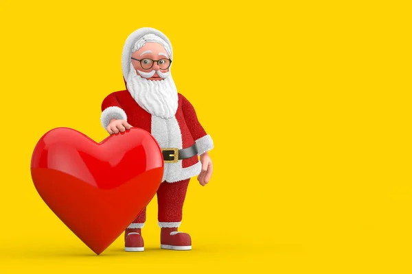 Cartoon Cheerful Santa Claus Granpa Red Heart Yellow Background Rendering — Stock Photo, Image
