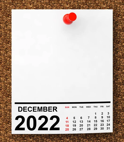 Naptár December 2022 Üres Megjegyzés Papír Szabad Hely Szöveget Kiolvasztás — Stock Fotó