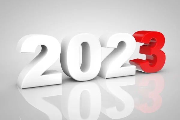 Nieuwjaar 2023 Teken Een Grijze Achtergrond Rendering — Stockfoto