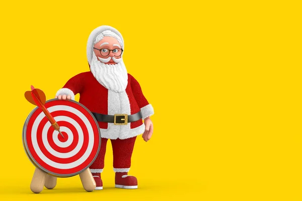 Cartoon Cheerful Santa Claus Granpa Archery Target Dart Center Yellow — Stock Photo, Image
