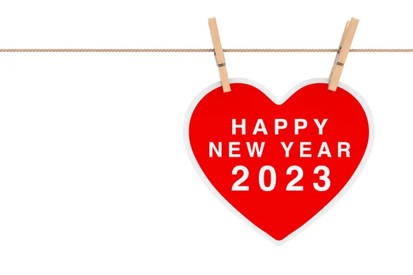 Red Paper Heart Happy New 2023 Year Sign Hing Rope — стокове фото