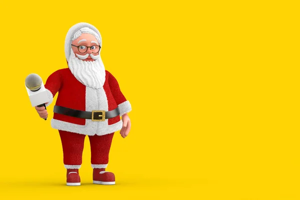 Γελοιογραφία Χαρούμενα Santa Claus Granpa Σύγχρονο Μικρόφωνο Chrome Κίτρινο Φόντο — Φωτογραφία Αρχείου