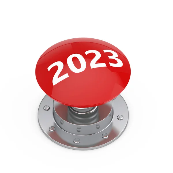 Red Start 2023 New Year Button White Background Rendering — Stock Photo, Image