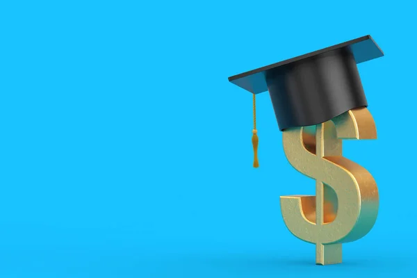 Graduação Cap Acadêmico Sobre Dólar Dourado Assine Fundo Azul Renderização Imagem De Stock