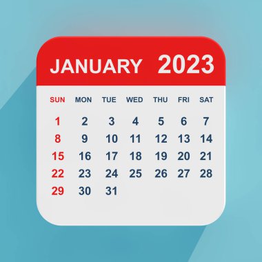 Düz Simge Takvimi Ocak 2023 mavi arka planda. 3d Hazırlama