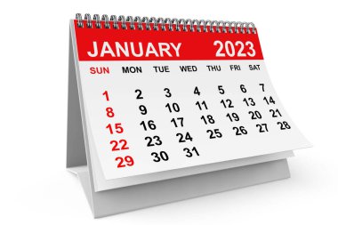 2023 Ocak takvimi beyaz arka planda. 3d Hazırlama