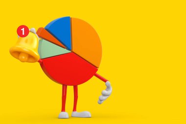 Info Graphics Business Pie Chart Chart Person çizgi film sosyal medya bilgilendirme zili ve sarı arkaplanda Yeni Mesaj Simgesi vardı. 3d Hazırlama 