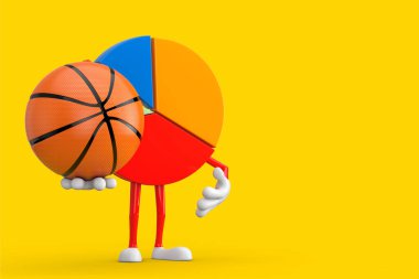 Sarı arka planda Red Retro Megaphone ile Info Graphics Business Pie Chart Character Person. 3d Hazırlama 