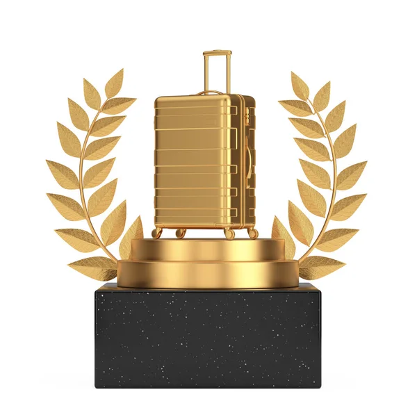 Reisvakantie Vakantie Concept Winnaar Award Cube Gold Laurel Wreath Podium — Stockfoto