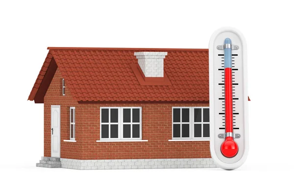 Outdoor Thermometer Bij Abstract Huis Gebouwd Een Witte Achtergrond Rendering — Stockfoto
