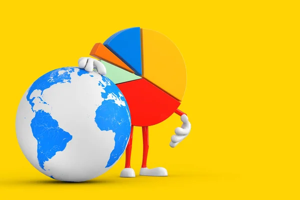 Info Grafika Business Pie Chart Osoba Earth Globe Żółtym Tle — Zdjęcie stockowe