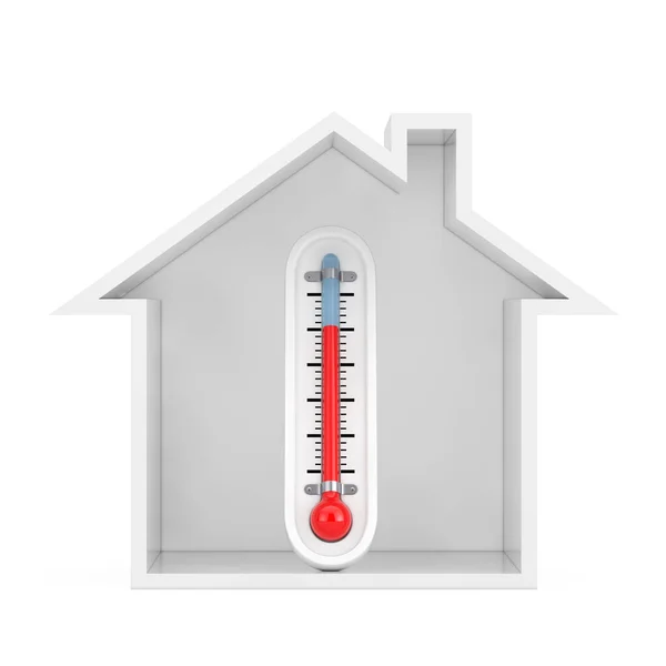 アブストラクトハウスの屋外温度計白い背景の上に建物 3Dレンダリング — ストック写真