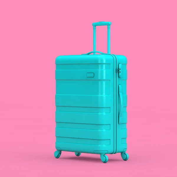 Travel Holiday Vacation Concept Big Modern Luxury Plastic Blue Suitcase — Stock Photo, Image
