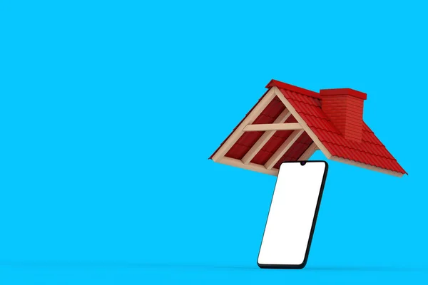 Современный Мобильный Телефон Чистым Экраном Вашего Дизайна Красной Крышей Плитки — стоковое фото