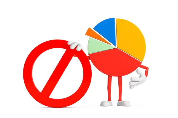 Info Graphics Business Pie Chart Character Person with Red Prohibition or Forbidden Sign on a white background. 3d Rendering
