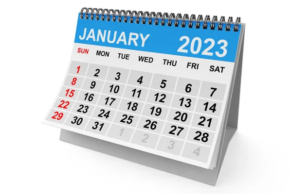 2023 Ano Janeiro Calendário Sobre Fundo Branco Renderização — Fotografia de Stock