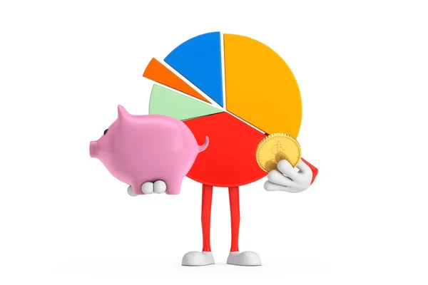 Info Graphics Business Pie Chart Character Person Piggy Bank Golden — Stock Photo, Image