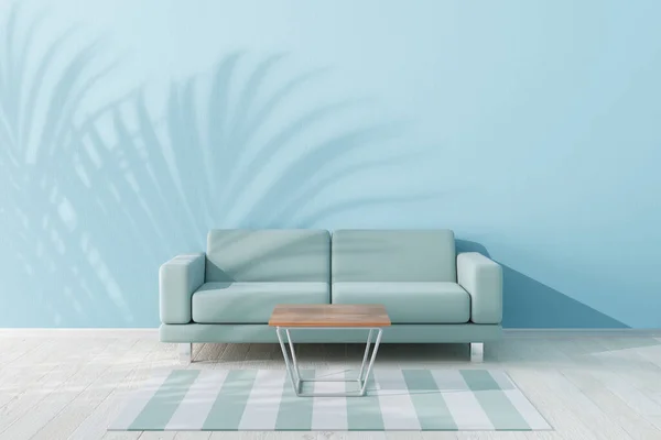 Meubles Modernes Simples Bleus Sofa Table Tapis Dans Gros Plan — Photo