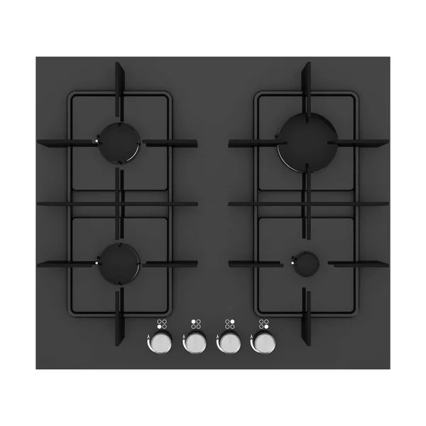 Чорна Сучасна Кухонна Газова Плита Білому Тлі Рендерингу — стокове фото